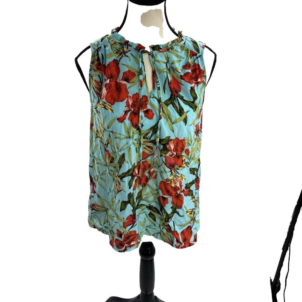 Carolina Belle Womens Size S Top Blue Floral Sleeveless Blouse Summer Casual